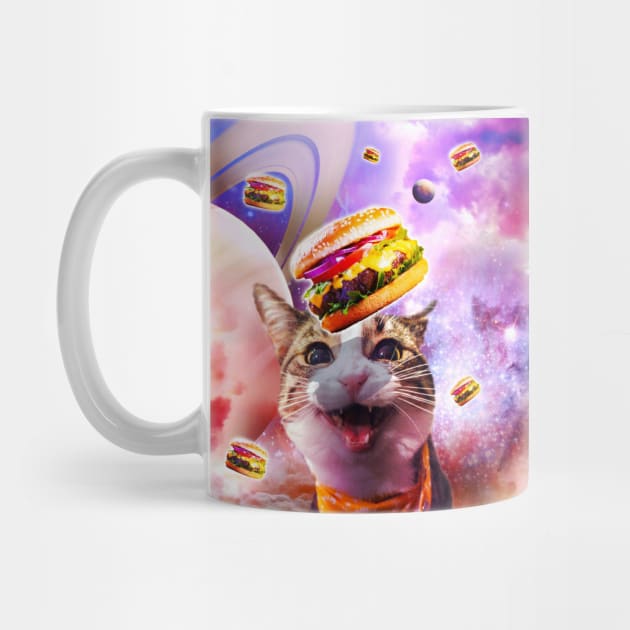 Space Galaxy Cat With Cheeseburger Burger by Random Galaxy